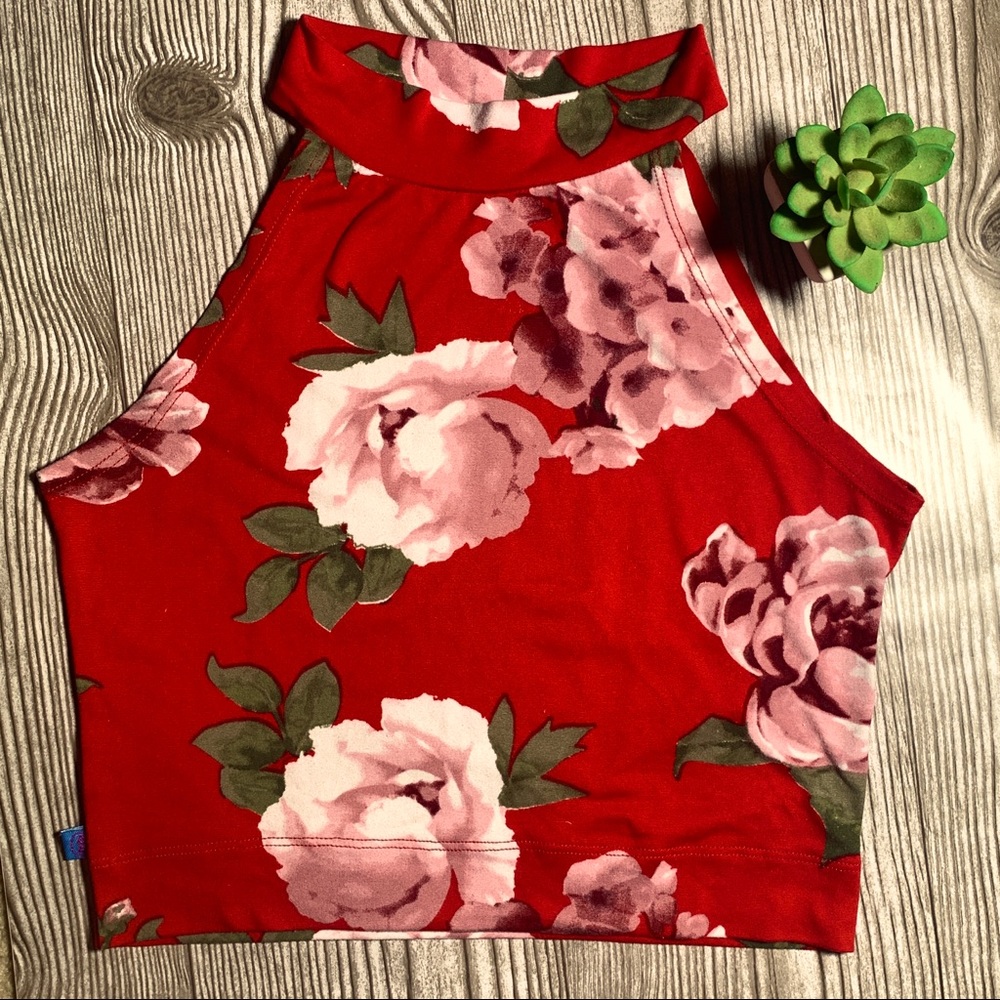 Red Floral Crop Top